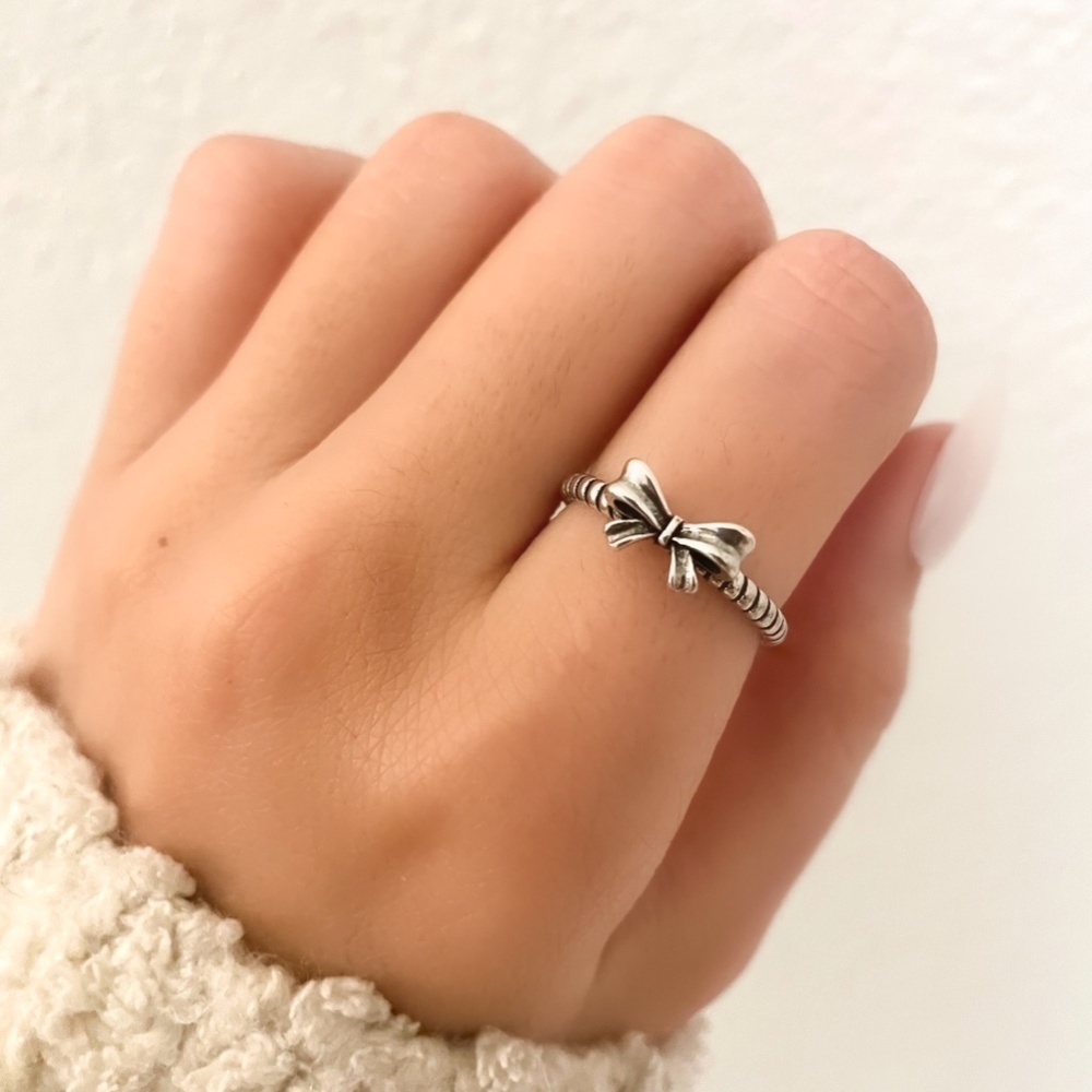 925 Sterling Silver Minimalist Tiny Bow Ring Dainty Ring Modern Boho Ring